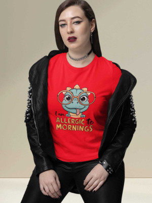 Clori Printed Women Round Neck Red T-Shirt