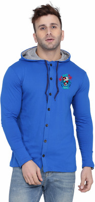 BEYOU FASHION Solid Men Hooded Neck Blue T-Shirt