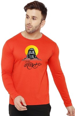 MOON IN Printed Men Round Neck Orange T-Shirt