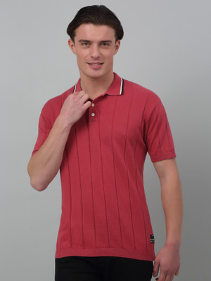 CANTABIL Striped Men Polo Neck Pink T-Shirt