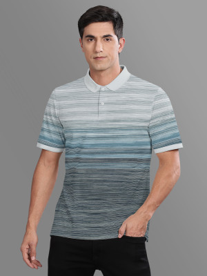 Bullmer Striped Men Polo Neck Green T-Shirt