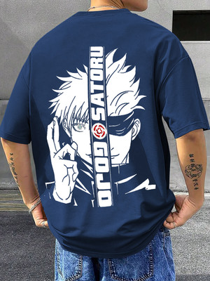 TeeBrozz Self Design Men Round Neck Navy Blue T-Shirt
