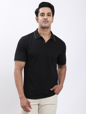 INDIAN TERRAIN Solid Men Polo Neck Black T-Shirt