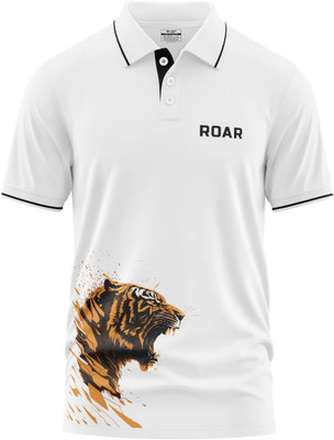 Warriorworld Animal Print Men Polo Neck White T-Shirt