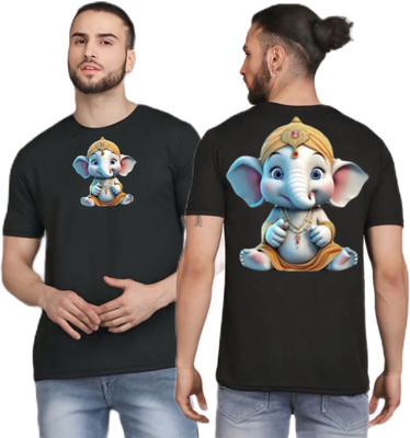 Swastik Graphic Print Men Round Neck Black T-Shirt