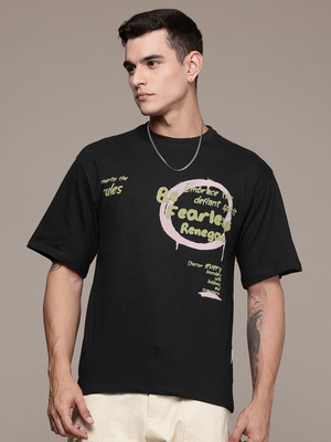 Roadster Printed Men Round Neck Black T-Shirt
