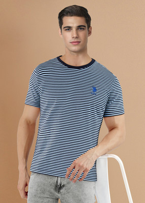 U.S. POLO ASSN. Striped Men Round Neck Blue, Navy Blue T-Shirt