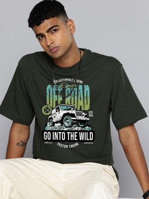 R.Code by The Roadster Life Co. Graphic Print Men Round Neck Light Green T-Shirt