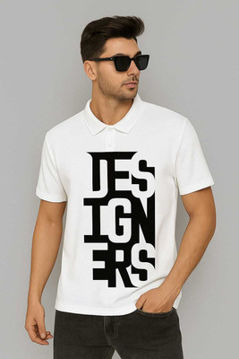 VASTRIKAFASHION Abstract Men Polo Neck White T-Shirt
