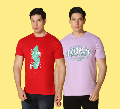 WOOSTRO Printed Men Round Neck Multicolor T-Shirt