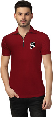 Blisstone Solid Men Polo Neck Maroon T-Shirt