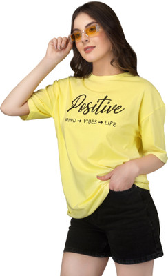 PUBCLUB Printed Women Round Neck Yellow T-Shirt