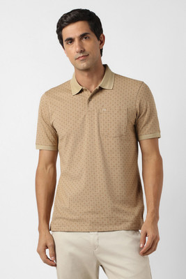 PETER ENGLAND Printed Men Polo Neck Beige T-Shirt