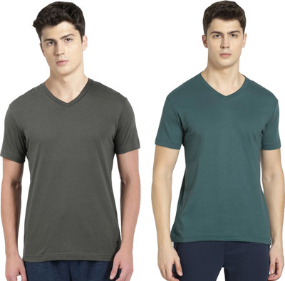 JOCKEY Solid Men V Neck Dark Green, Green T-Shirt