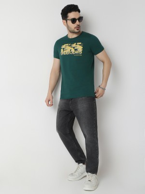 UnderJeans by Spykar Printed Men Round Neck Green T-Shirt