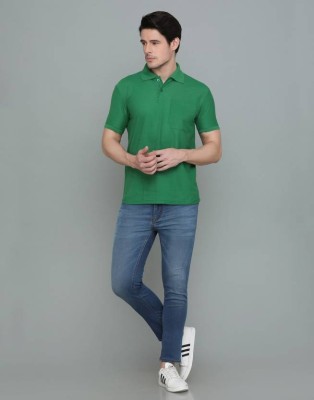 dilgona Solid Men Polo Neck Green T-Shirt