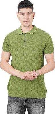 CAVARDI Self Design Men Polo Neck Green T-Shirt
