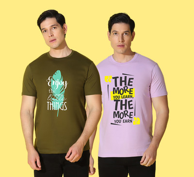 WOOSTRO Typography Men Round Neck Purple, Green T-Shirt