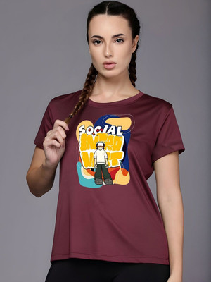 Moda Rapido Graphic Print Women Round Neck Maroon T-Shirt
