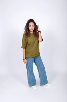 Irsya Solid Women Round Neck Green T-Shirt