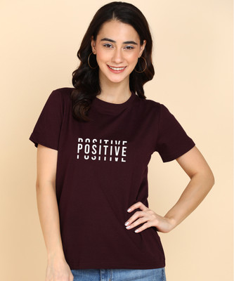 Adyavastram Typography Women Round Neck Maroon T-Shirt