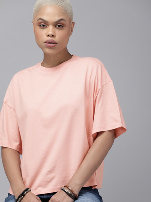 Roadster Solid Women Round Neck Orange T-Shirt