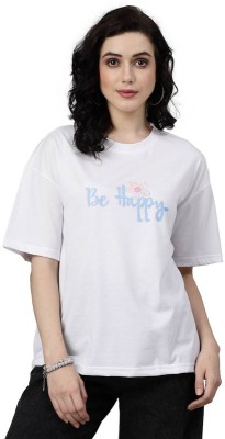 Popster Printed, Typography Women Round Neck White T-Shirt