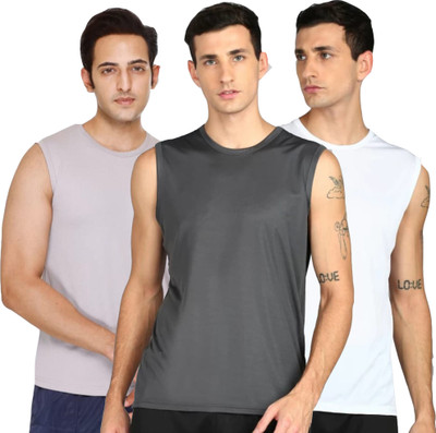 Tresna Fab Solid Men Round Neck Grey, White T-Shirt