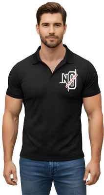 RARE SHADO Solid Men Polo Neck Black T-Shirt