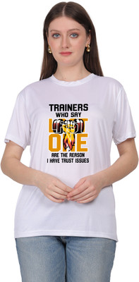 Fabrio Printed Women Round Neck White T-Shirt