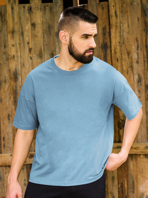 TeeBrozz Solid Men Round Neck Light Blue T-Shirt