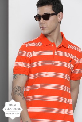 NAUTICA Striped Men Polo Neck Orange T-Shirt