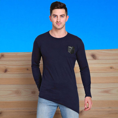 FARICON Solid Men Round Neck Dark Blue T-Shirt
