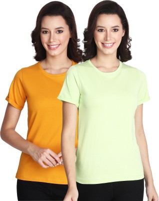 Irie & Jude Solid Women Crew Neck Light Green, Yellow T-Shirt