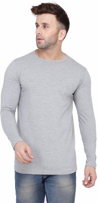 Money Leaf Solid Men Round Neck Grey T-Shirt