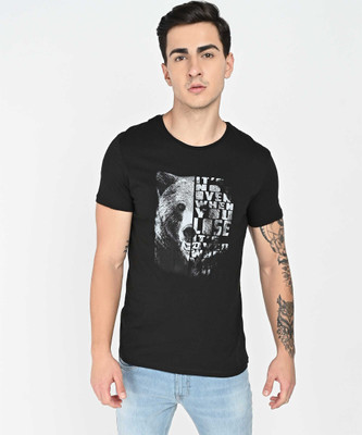 defacto Printed Men Round Neck Black T-Shirt