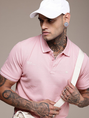 WROGN Solid Men Polo Neck Pink T-Shirt