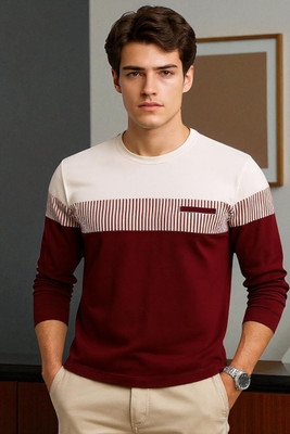 Autna Colorblock Men Round Neck Maroon T-Shirt
