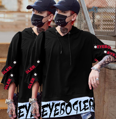 EyeBogler Printed Men Hooded Neck Black T-Shirt