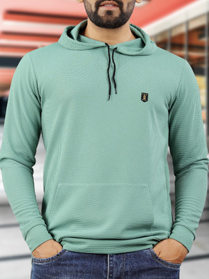 VeBNoR Solid Men Hooded Neck Green T-Shirt