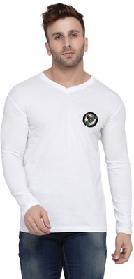 tfurnish Printed Men V Neck White T-Shirt