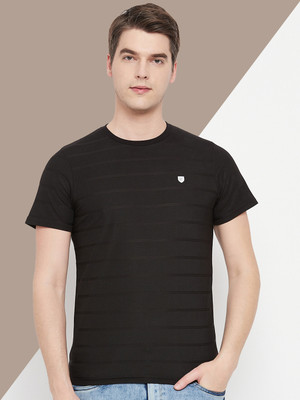 OGEN Striped Men Round Neck Black T-Shirt