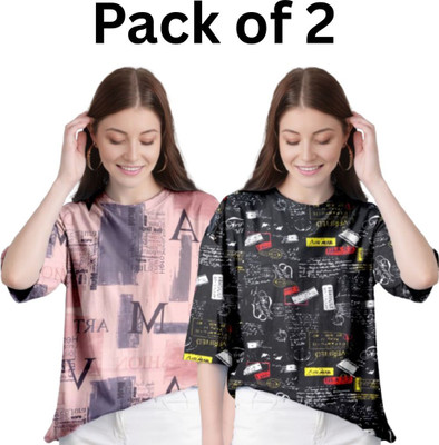 KIYANA Abstract Women Round Neck Multicolor T-Shirt