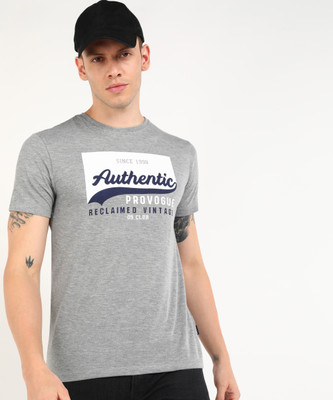 PROVOGUE Printed Men Round Neck Grey T-Shirt
