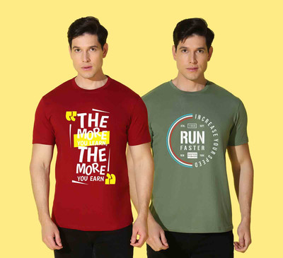 WOOSTRO Printed Men Round Neck Multicolor T-Shirt