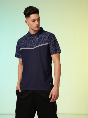 HRX by Hrithik Roshan Printed Men Polo Neck Blue T-Shirt