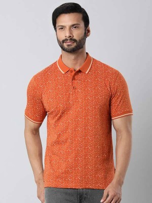 INDIAN TERRAIN Printed Men Polo Neck Brown T-Shirt