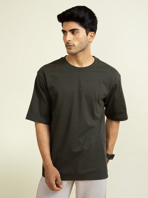 Damensch Solid Men Round Neck Dark Green T-Shirt
