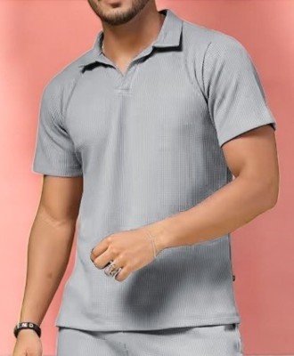 INDICLUB Solid Men Polo Neck Grey T-Shirt