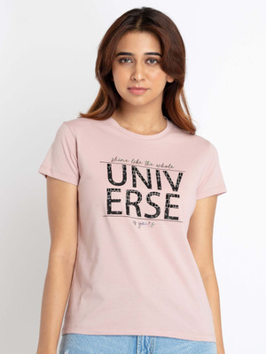 Status Quo Typography Women Round Neck Pink T-Shirt